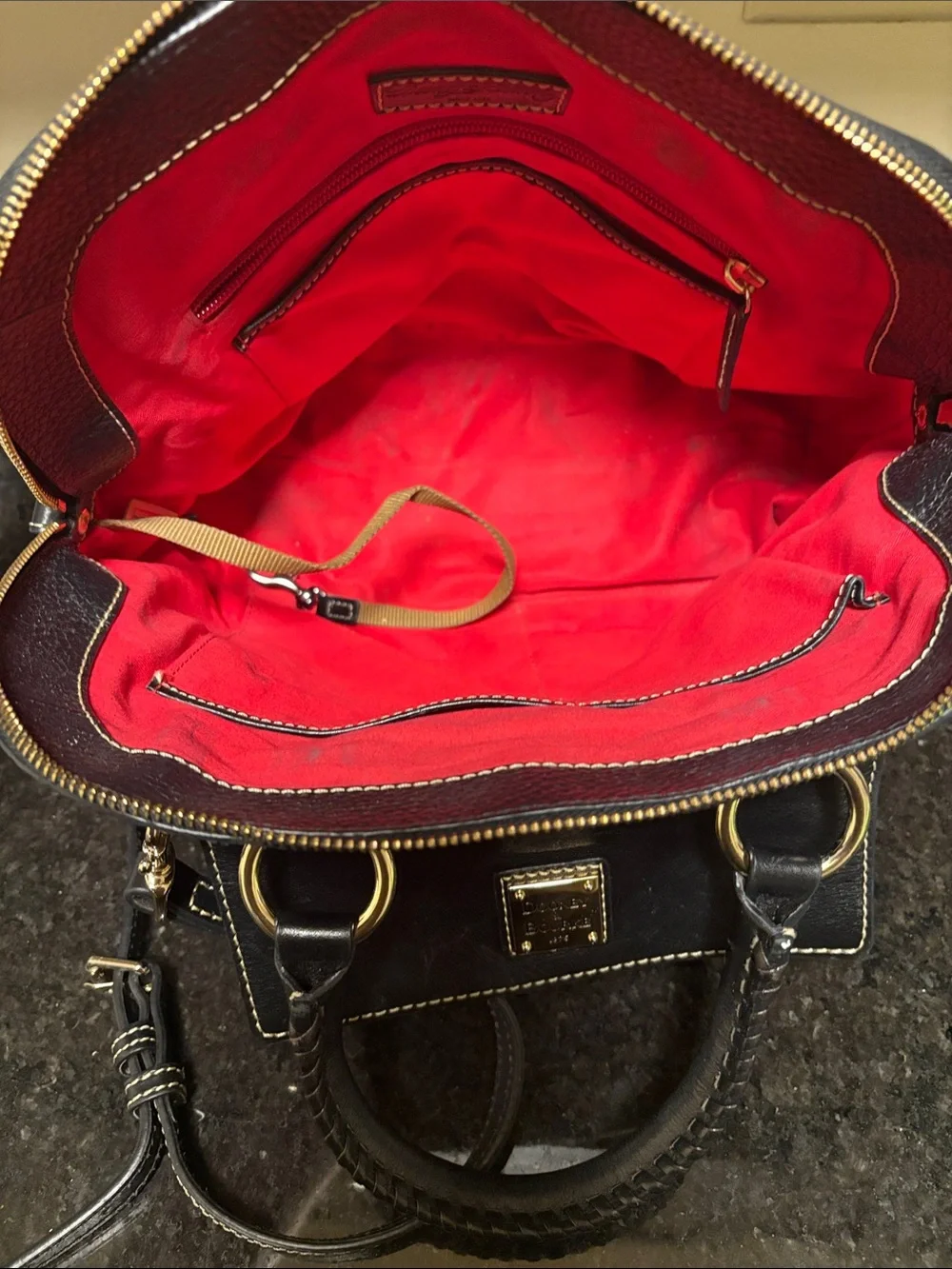 Dooney & Bourke Black Pebble Leather Satchel with Gold Hardware